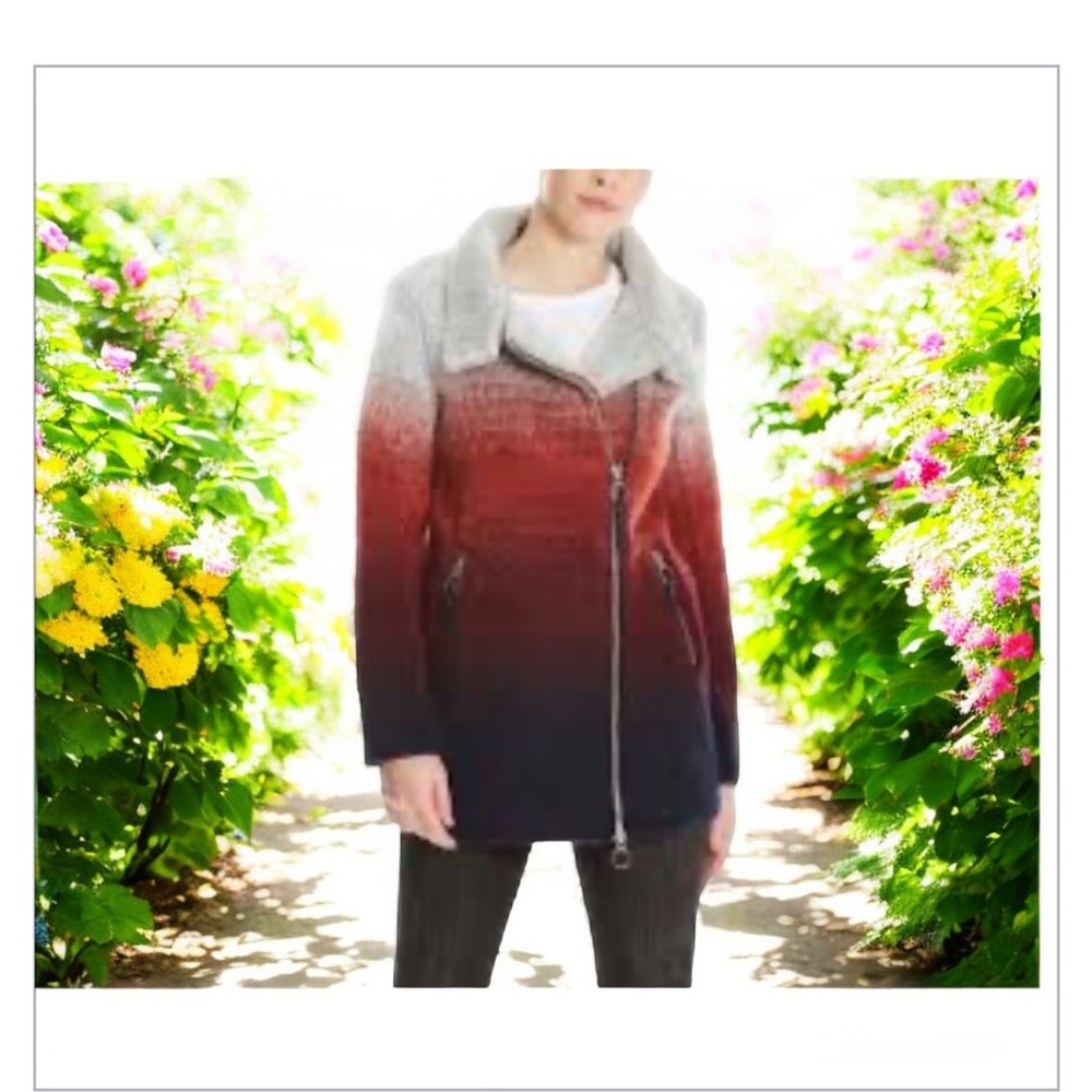 Bench Coat -textured-red,gray  ombré -Gently Used Sz Small​​​​​​